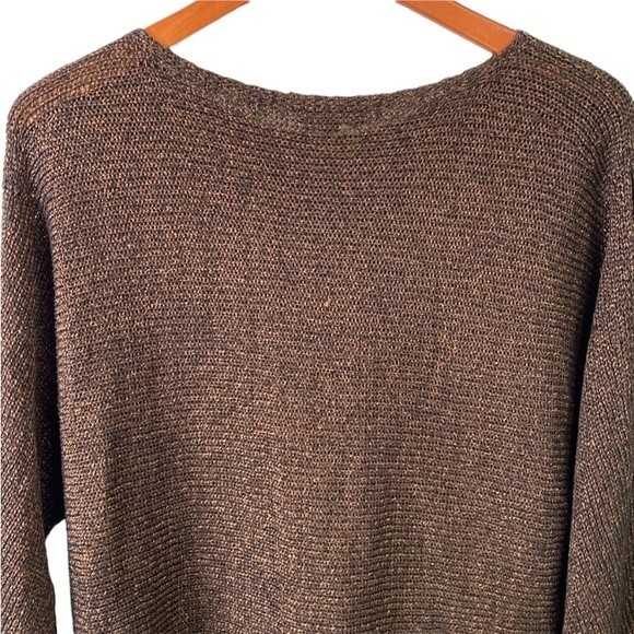 Eileen Fisher Organic Linen Loose Knit 3/4 Dolman Sleeve Sweater Metallic - Picture 7 of 16